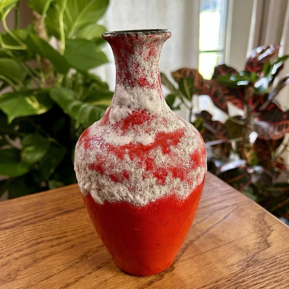 VTG Scheurich West German Pottery Fat Lava Pitcher Vase 2 20 MCM Poppy Red 8